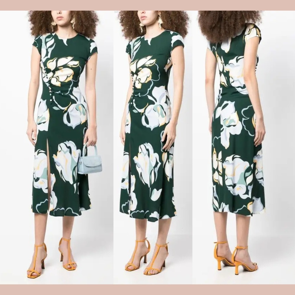 NWT $248 Refomation [ 16 ] Fraiser Cap Sleeve Midi Slit Dress Lyra Green #U1732‎